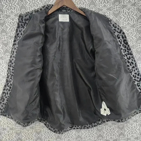 Zara wool blend Leopard gray black button up long sleeve jacket Youths 13-14 y - Picture 3 of 8